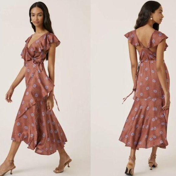 Anthropologie Dresses & Skirts - Anthropologie Ruffle-Sleeve Printed-Wrap Maxi Dress